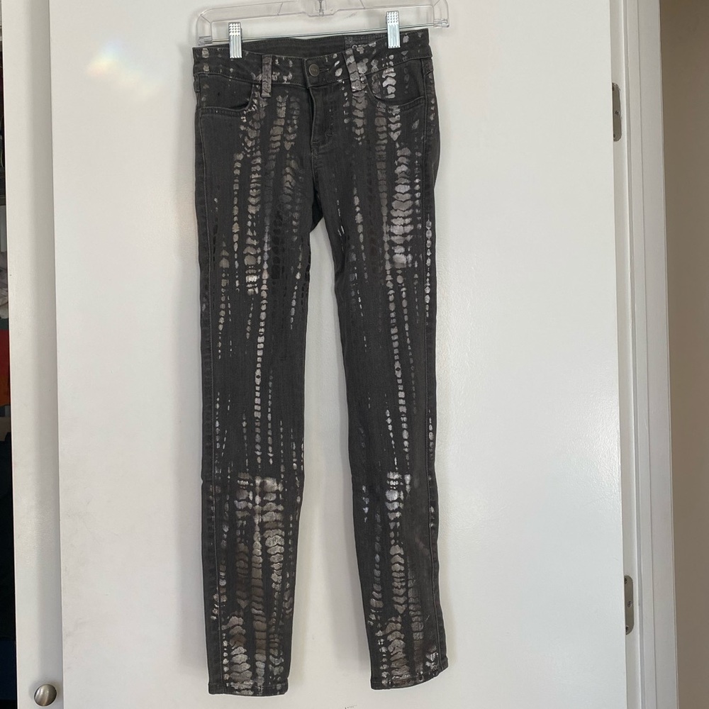 SIWY skinny metallic silver crocodile print jeans